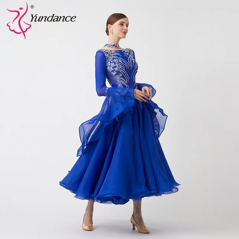 B-23181 New Women Modern Dance Rhinestone Color Diversity Dress Ballroom National Standard Waltz Competition Performance