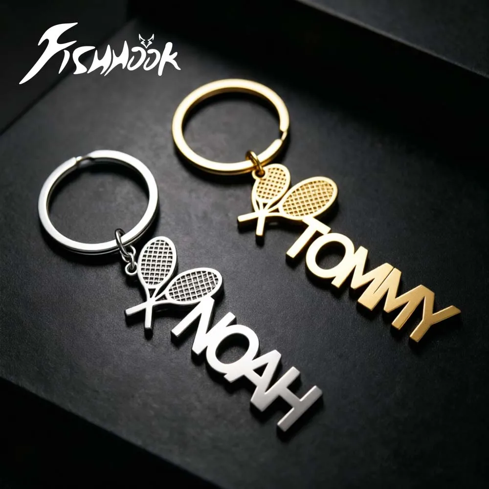 Tennis Racket Ball Personalized Car Keychain Custom Name Key Chain Ring Bag Charm Gift For Men Women Stainless Steel Jewelry