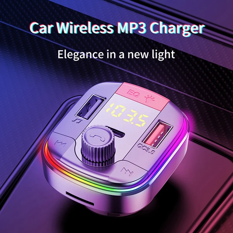Car Bluetooth Mp3 Player, Colorful Atmosphere LED Breathing Light, Support QC3.0 Fast Charging