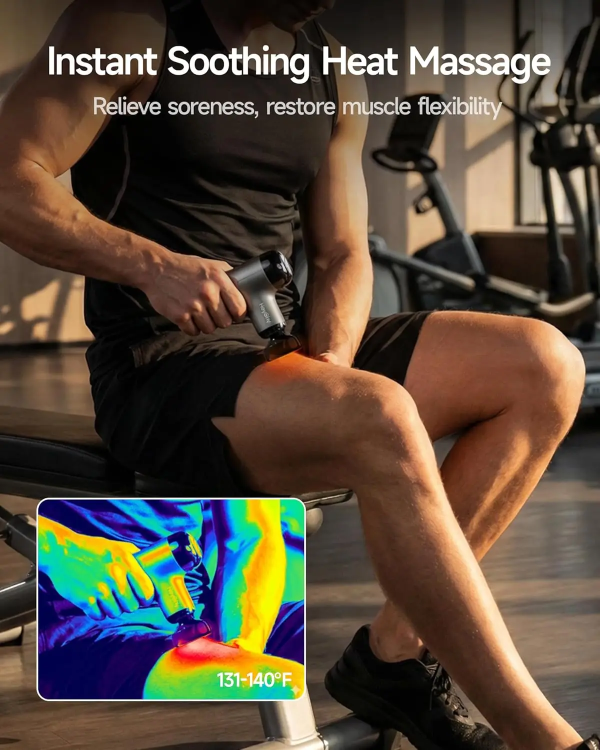 Mini Massage Gun with Heat, Deep Tissue Percussion Muscle Massager, Portable 4 Heads for Athletes view 3