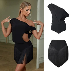 Irregular Shoulder Latin Dance Top Fringed Skirt Adults Latin Dance Costumes Women Performance Latin Dance Clothing SL9143