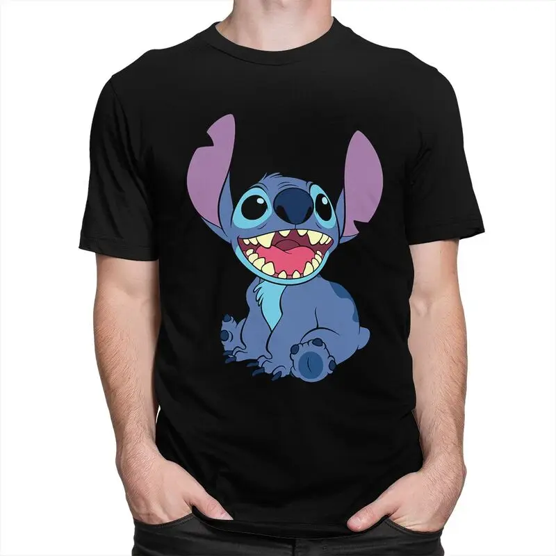 Stitch Anime T Shirt Men Pure Cotton Tshirt Leisure Tee Tops Short Sleeved T-shirt Slim Fit Clothing