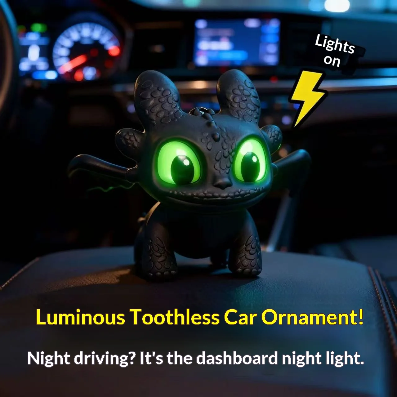Potdemiel Genuine Car Dashboard Decoration Glowing Toothless Ornament Car Hanging Accessory Interior Night Fury Wings Can Move image 3