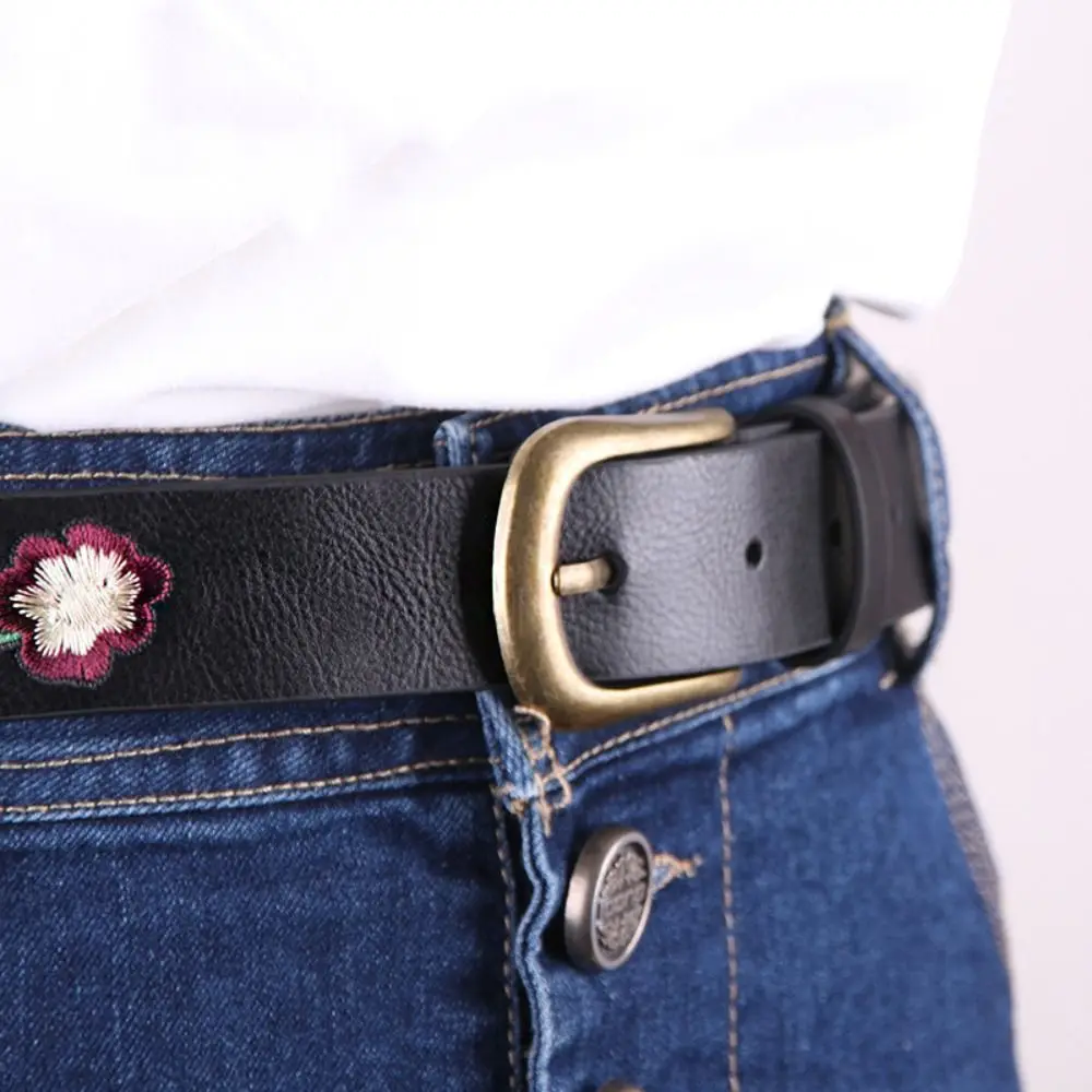 Retro Embroidery Flower Belt Casual Fashion Bohemian Style Waistband PU Leather Chinese style Embroidered Floral Belt