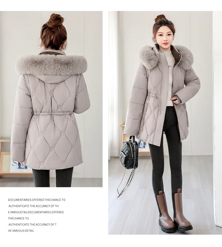 Simple Solid Color Large Fur Collar Hooded Removable Long-sleeved Down Cotton Jacket Women's 2025 Winter Thickened Warm Jacket