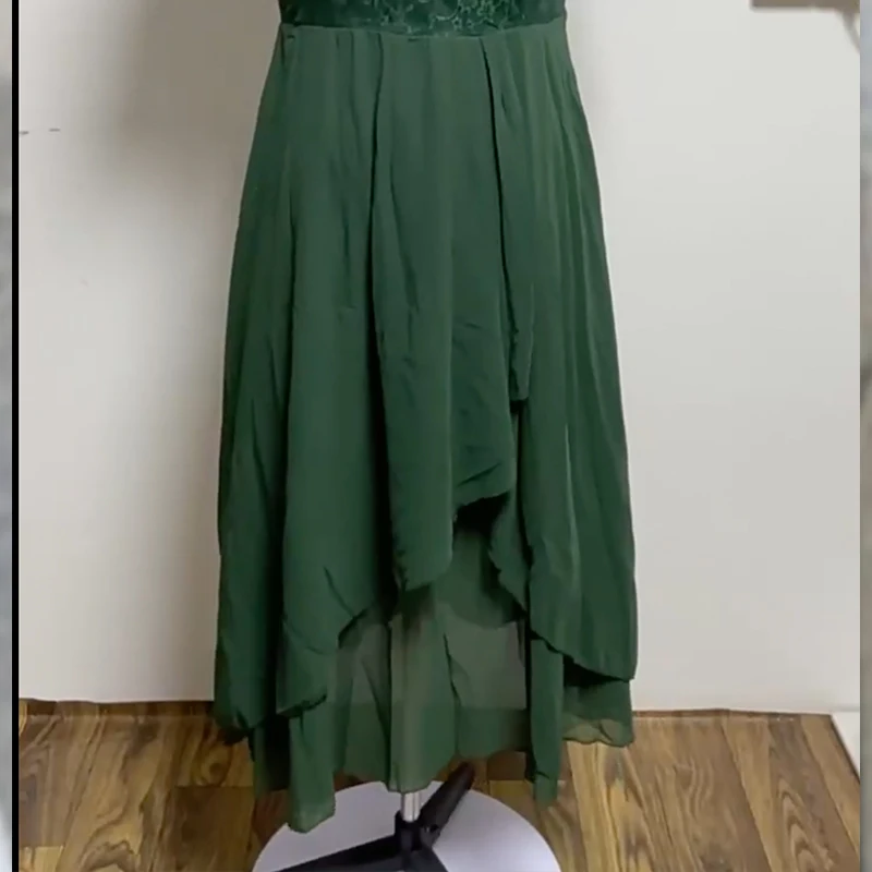 Blu Verde Abiti Prendisole Abito estivo da donna Elegante abito da festa Scollo a V Manica corta Abiti da sera in chiffon di pizzo Плаusе