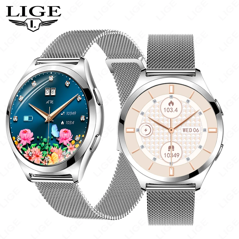 

LIGE Luxury Smart Watch For Woman 1.27" Bluetooth Call Custom Dial Women's Bracelet Sports Health Monitor Smartwatch Ladies Gift