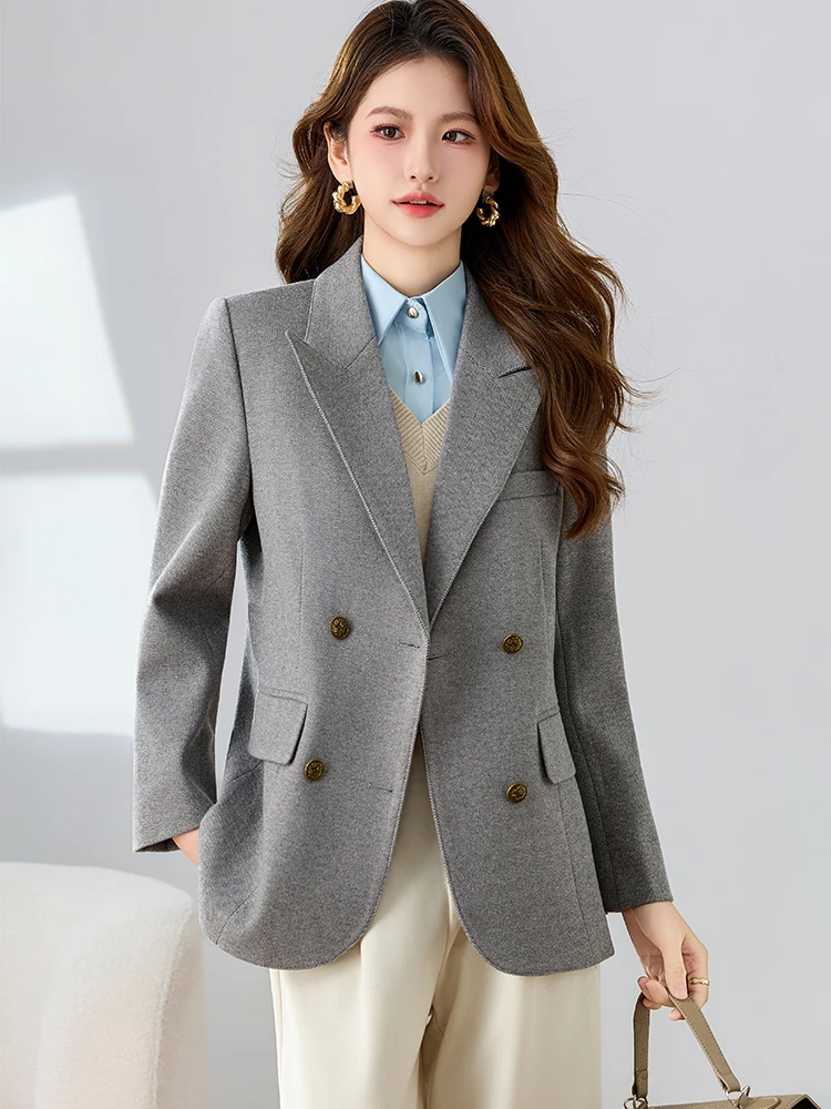 سترة شتوية نسائية صلبة باللون الرمادي والوردي والقهوة سترة عمل للسيدات