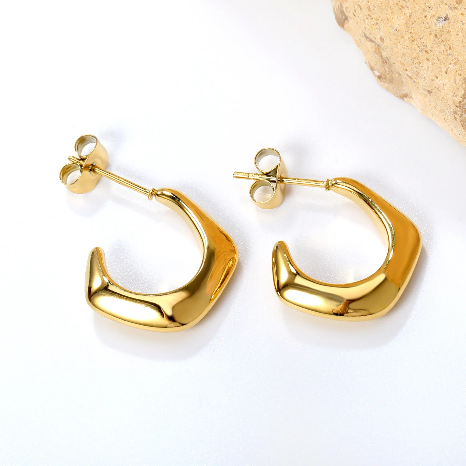 LUXUSTEEL Golden Water Droplet Shape Women\'s Hoop Earrings Geometric Stainless Steel C Shape Tassels Earring Party Jewelry Gifts