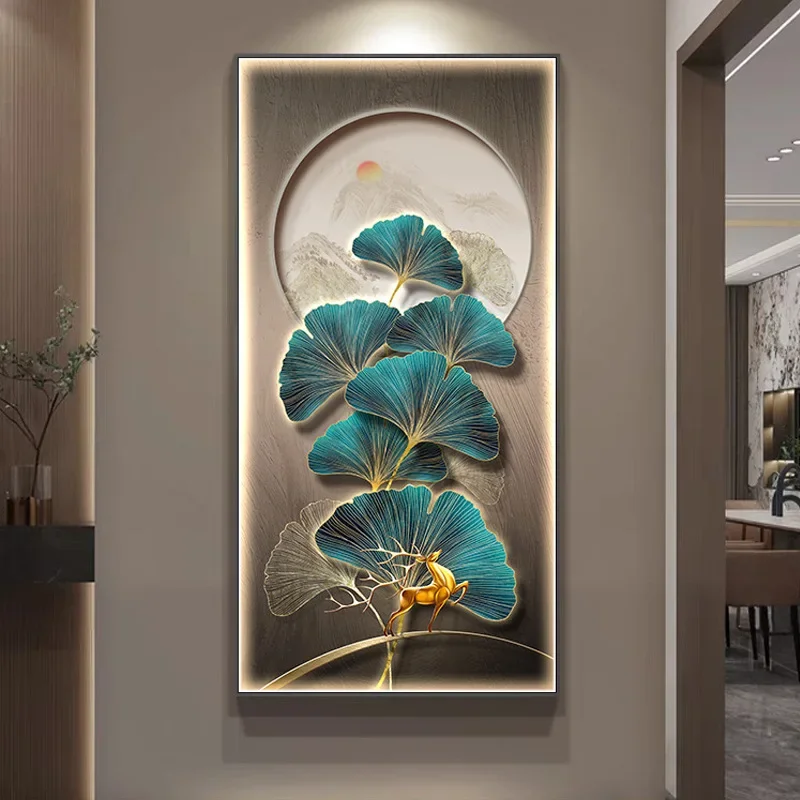 Entry entrance decorative painting ginkgo biloba vertical luminous painting aisle corridor mural