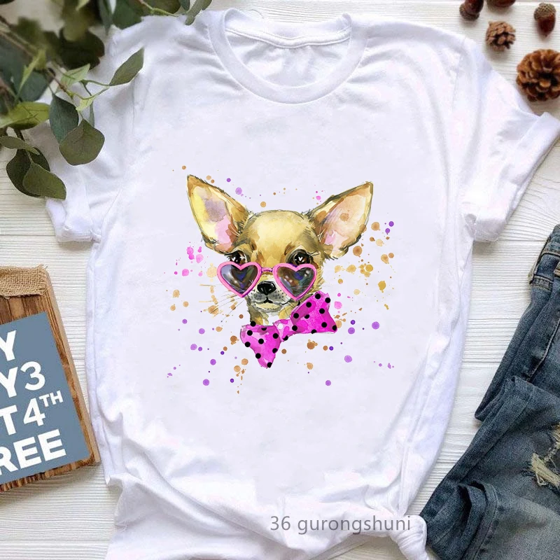 

Kawaii Chihuahua/Giraffe/Hedgehog Print T Shirt Women'S Clothing Funny White Watercolor Tshirt Femme Harajuku Shirt Dropshipping