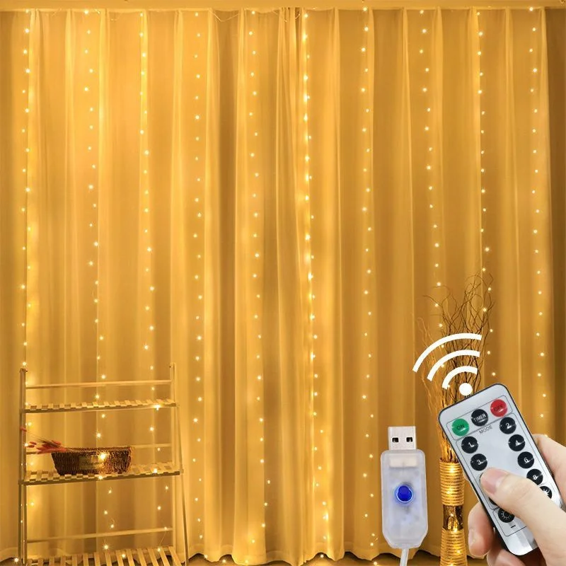 USB Powered Christmas Curtain String Lights with Remote Control LED Hanging Lighting Decor Wedding Bedroom Holiday Indoor Party