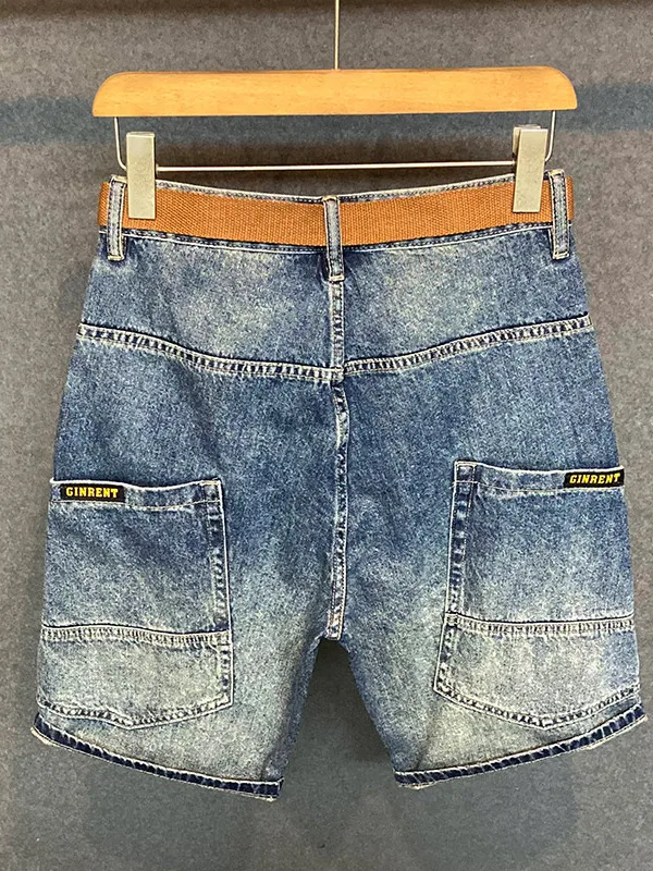 

Летние рабочие джинсовые шорты свободного кроя для мужчин, американский повседневный стиль, модный бренд, прямые брюки с завышенной талией, длина до колена