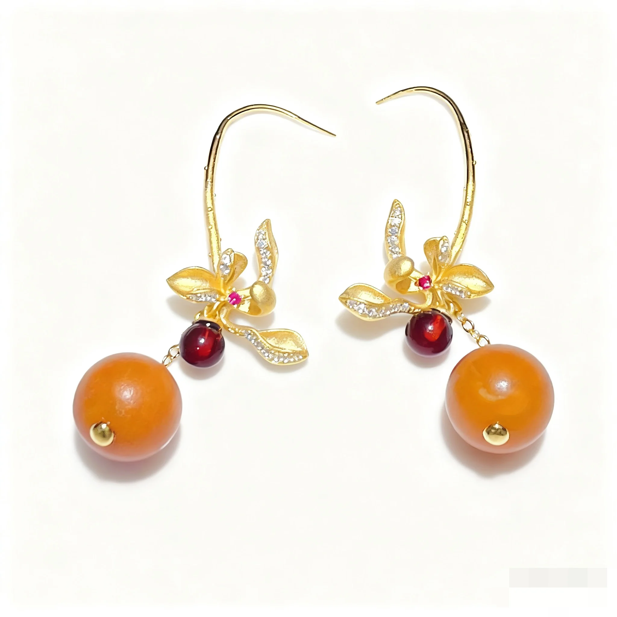 

Pure Silver Amber Earrings Floral Dangle 11mm Matritex Polished Dangling for Women Chinese Style