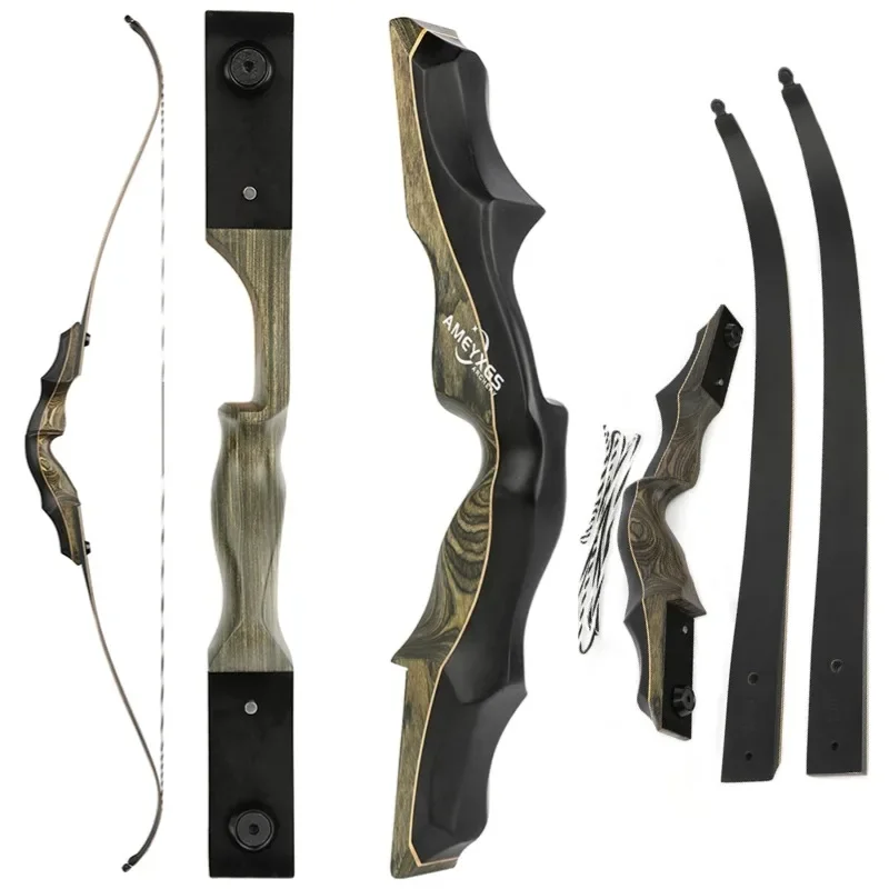 

1set 62inch Bow 20-55lbs Archery Recurve Bow Takedown Split Bow 16inch Technology Wood Riser for Outdoor Shooting Hunting