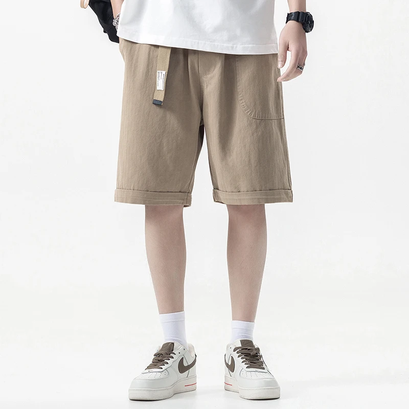 DUKEEN Work Style Shorts Men's Summer Loose Casual Pants Elastic Waist Middle Pants Khaki Five Pants Men