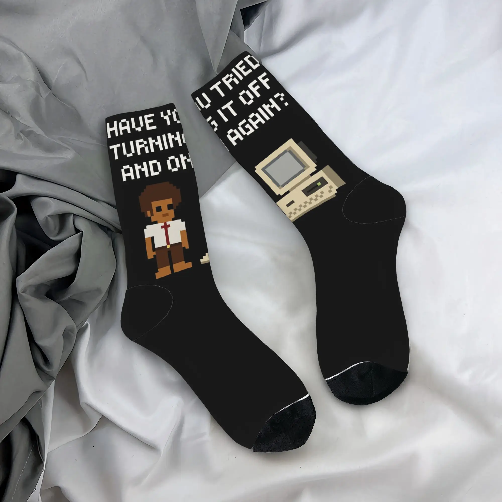 Retro IT Crowd Roy Tech Support Quote Geek Football Socks  Polyester Long Socks for Women Men Sweat Absorbing