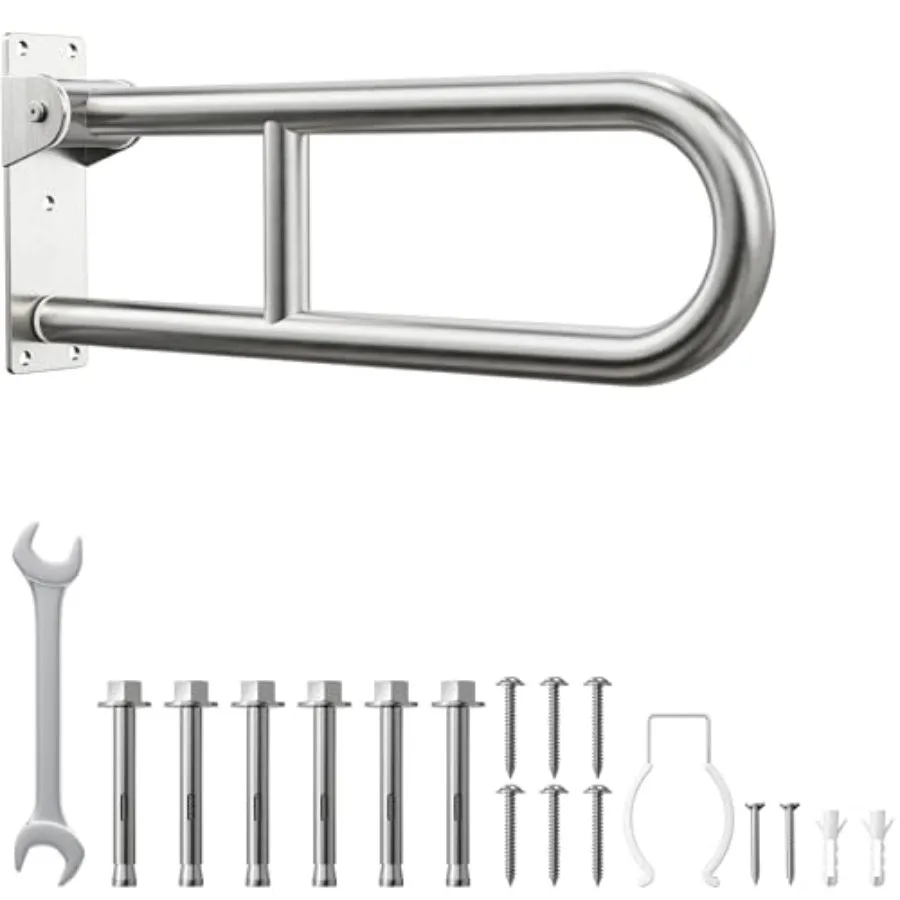 

Toilet Grab Bar Bathroom Safety Handrail Wall Mounted 304 Stainless Steel Flip Up Folding Support Rail for Elderly Seniors and