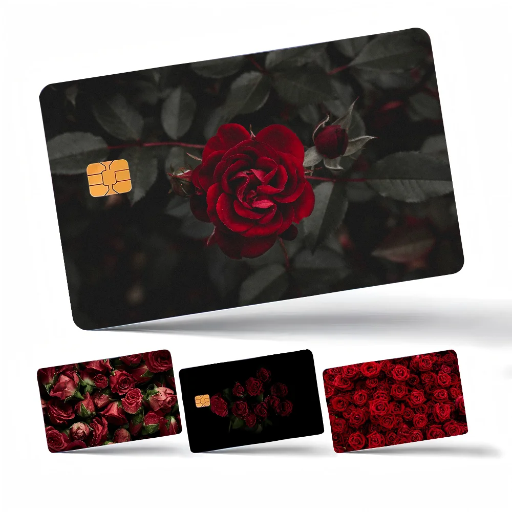 Rot Rosa Lila Rose Blume Anime Cartoon Bär Haut Aufkleber Film Klebeband Fall Für Große Kredit Debit Karte Vorderseite