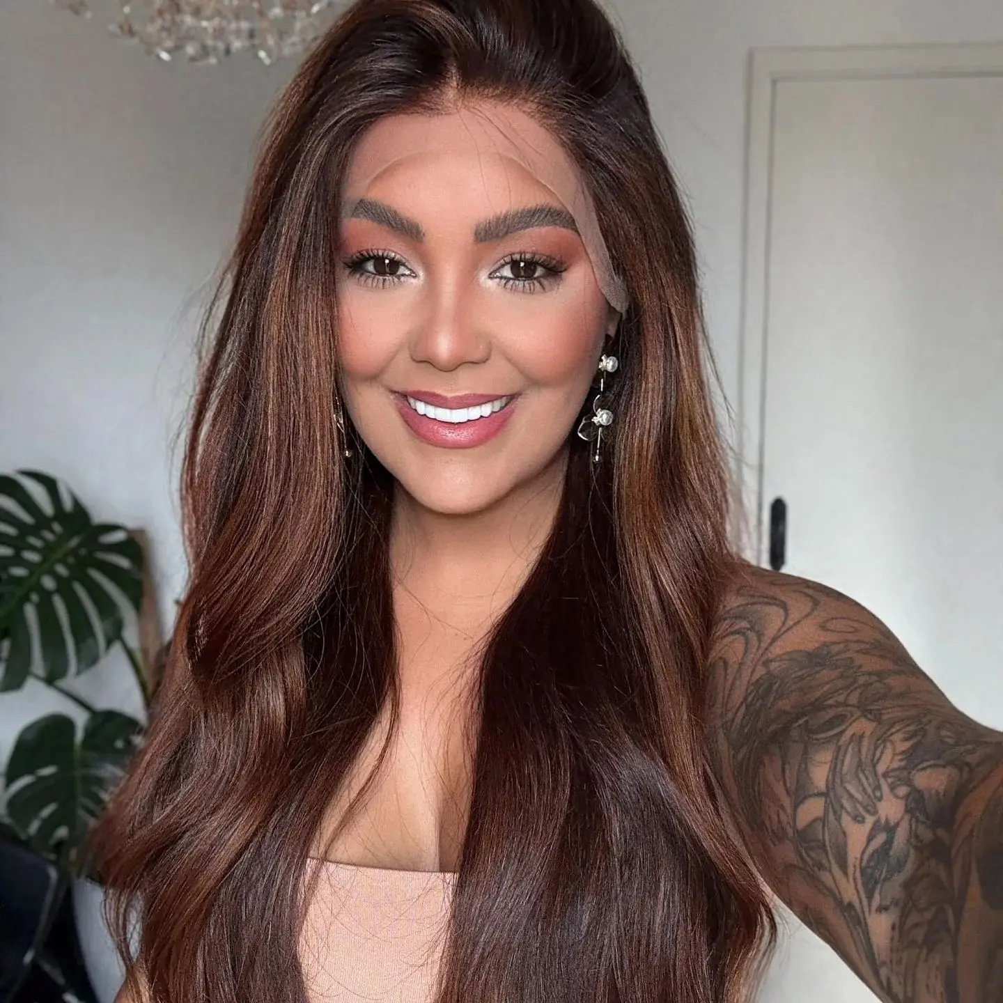 Women's Wig Ombre Chocolate Brown Natural Wave Synthetic Hair Middle Parting Long Length Glueless Lace Top Wig On Clearance Sale