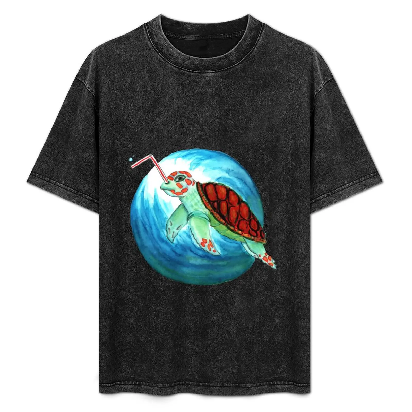 

sea turtle bubble straw pollution T-Shirt Outdoor Activity Sports T-Shirt