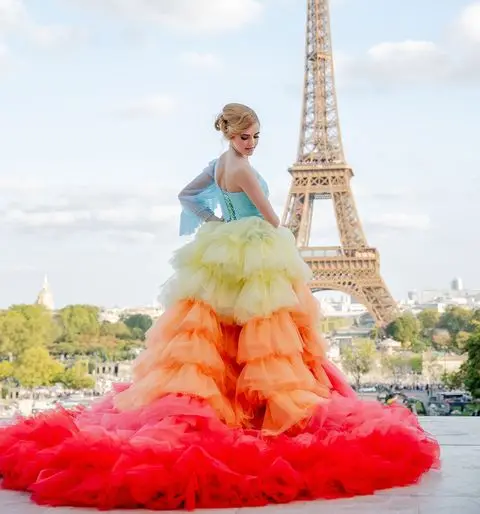 Colorful Layered Tulle Long Formal Dresses One Shoulder Big Volume Tutu Tulle Bridal Dresses Ruffles Long Maxi Gowns