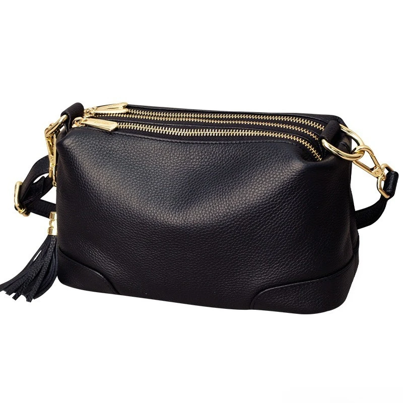 Timeless Everyday Shoulder Bag for Women Genuine Leather Adjustable Strap Multiple Zip Pockets Luxury Handbag Portable