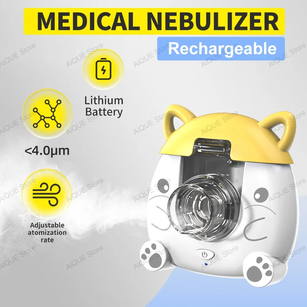 Aique Cartoon Charging Nebulizer Mini Medical Nebuliser Adult Kids Silent Asthma Inhaler Humidifier Mini Mesh Handheld Atomizer