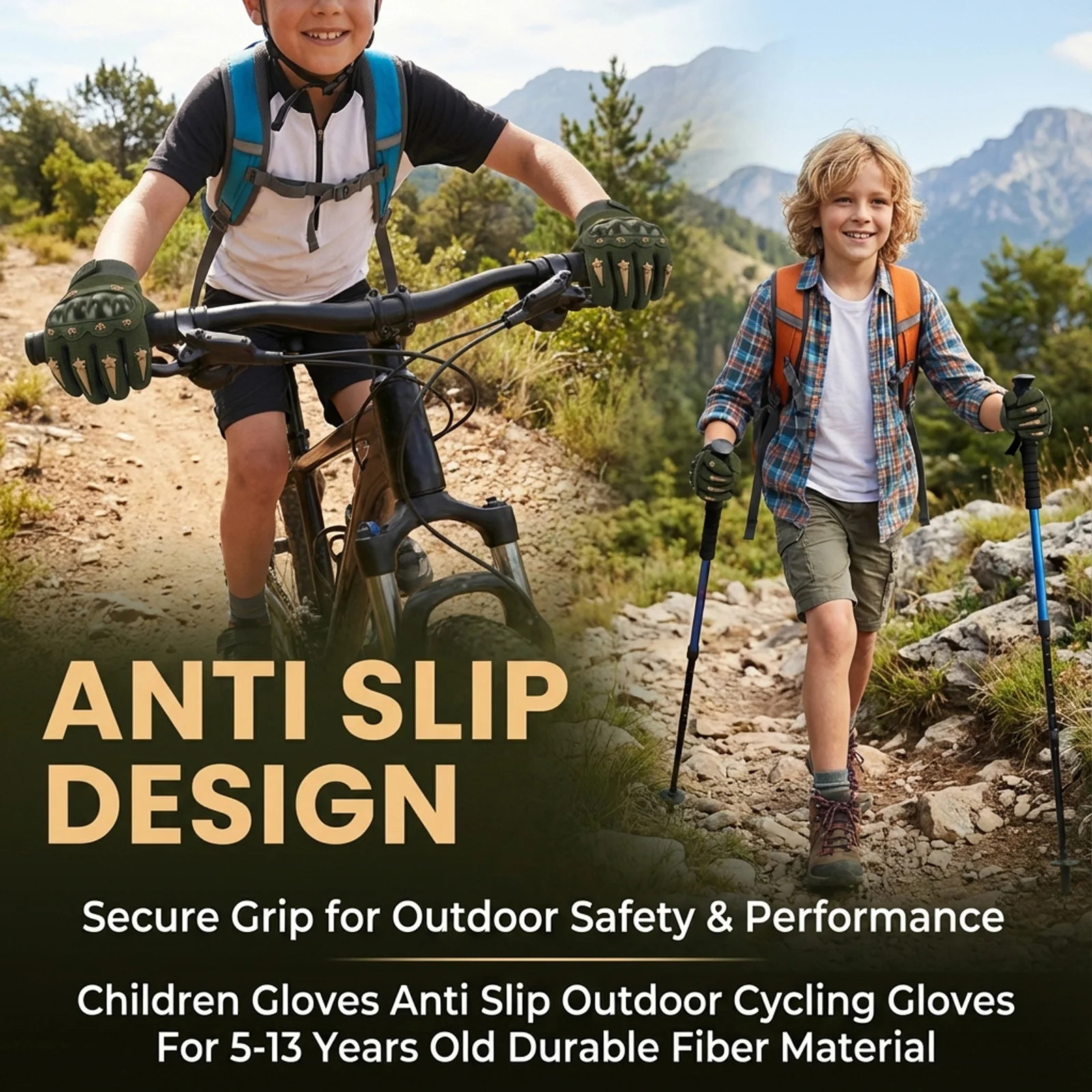 Taktische Handschuhe für Kinder, langlebiges Fasermaterial, rutschfestes Design, Outdoor-Schutzhandschuh für Radfahren, Wandern, für 5–13 Jahre – Detail 4