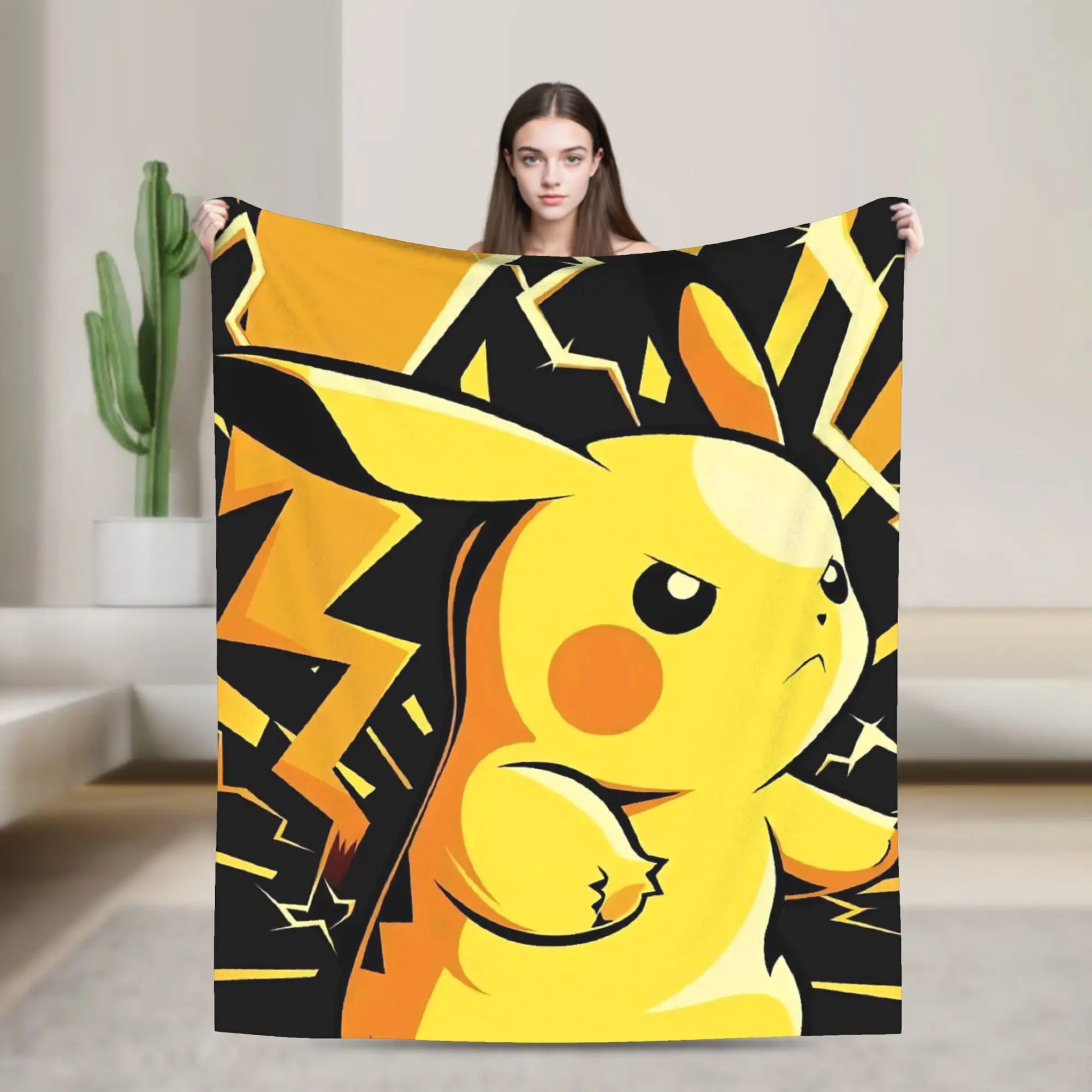 Pikachus Blanket Poke-Mon Cartoon Flannel Funny Breathable Throw Blanket for Bed Sofa Spring Autumn