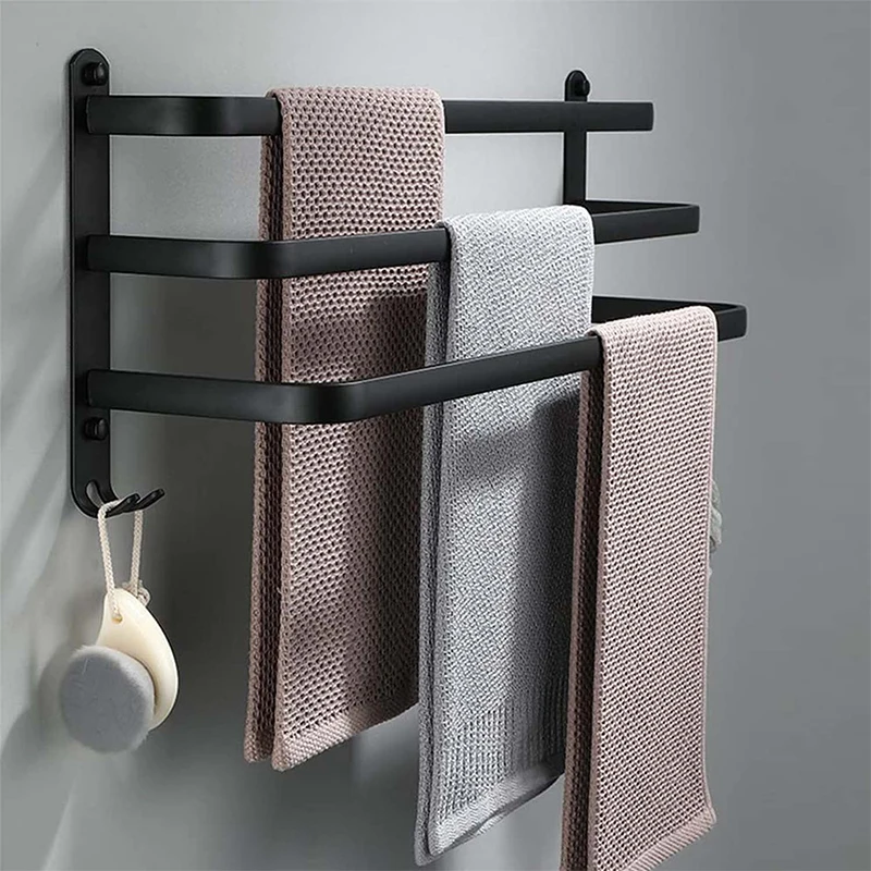 

Towel Rack Wall Mounted Multi Pole Clothes Rack Bathroom Space Aluminum Rack Multi-layer Towel Rod Hook Bracket Bathroom Hook