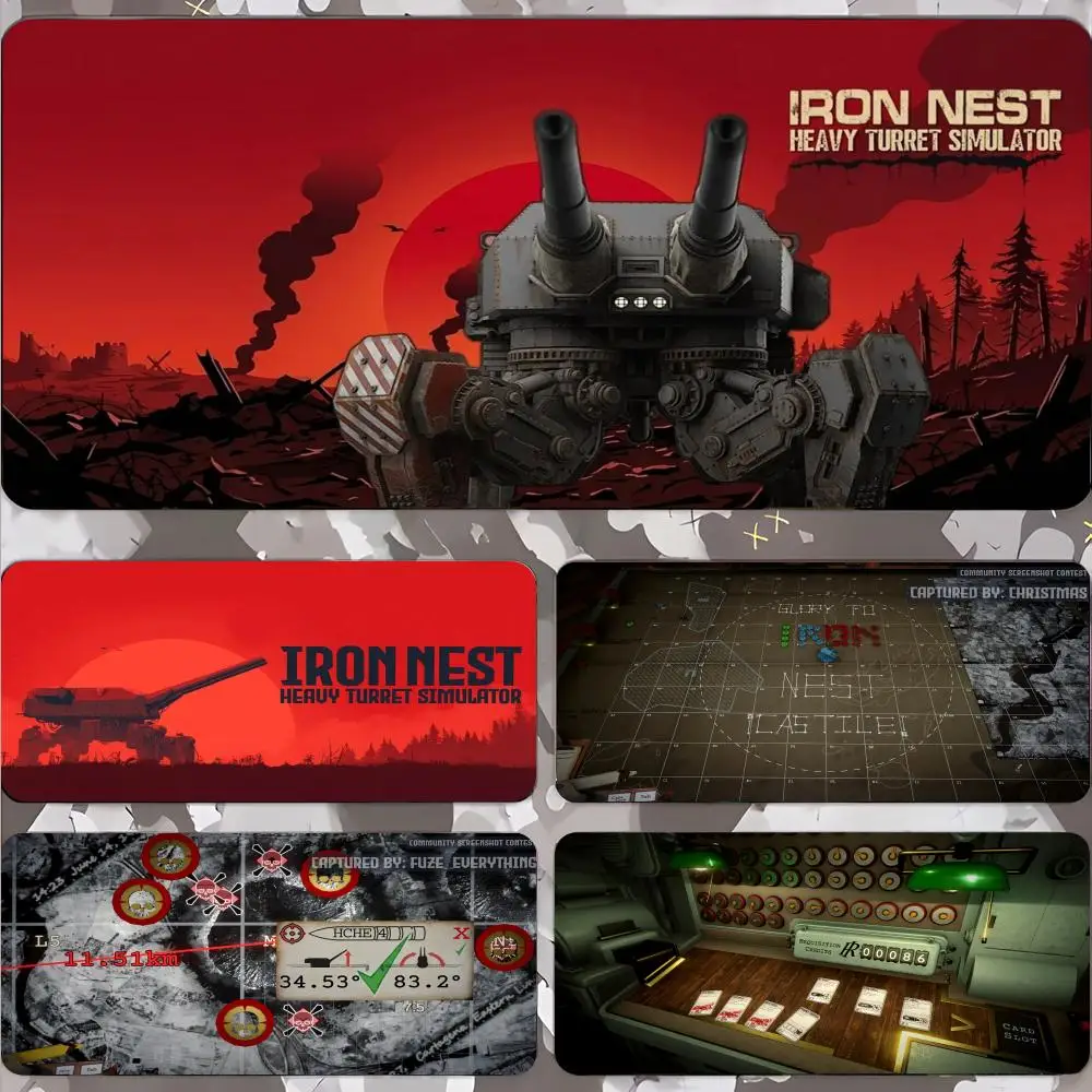 IRON NEST Heavy Turret Simulator Mouse Pad Gamer Keyboard Mat Pads Gaming Desk Protector Laptops Large Mousepad Cartoon Deskmat