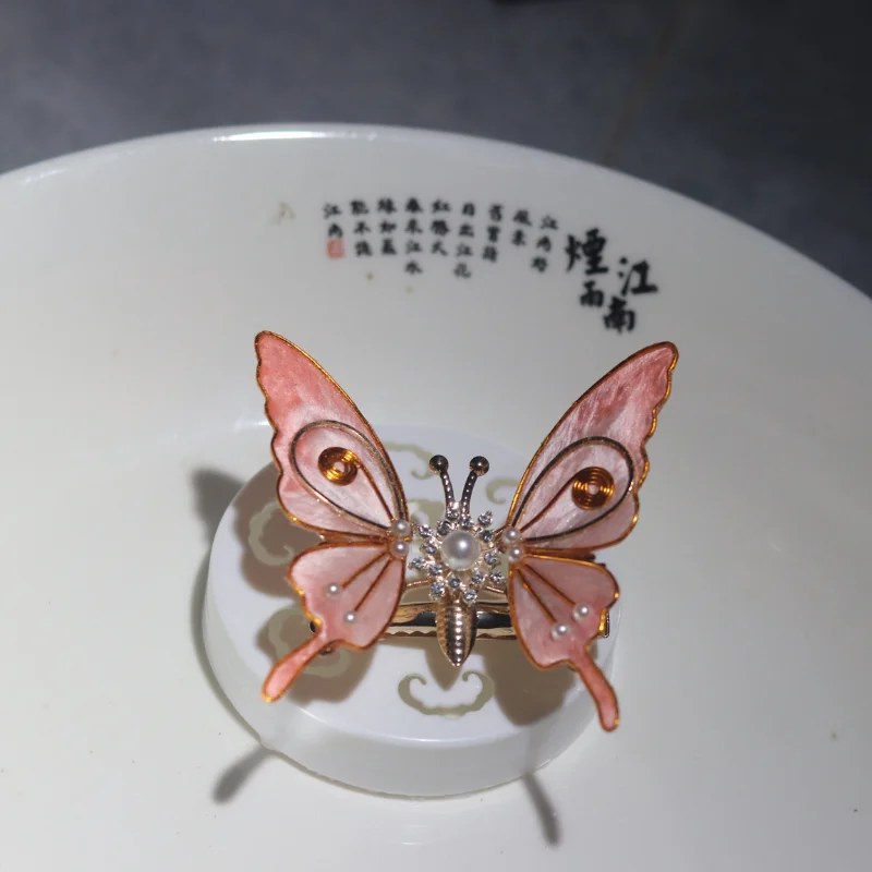Floss-silk Flower Filigree Headpiece, Three-dimensional Hollow-out Spring Butterfly Wing Hairpin, Ancient-style Hair Clip, Hanfu