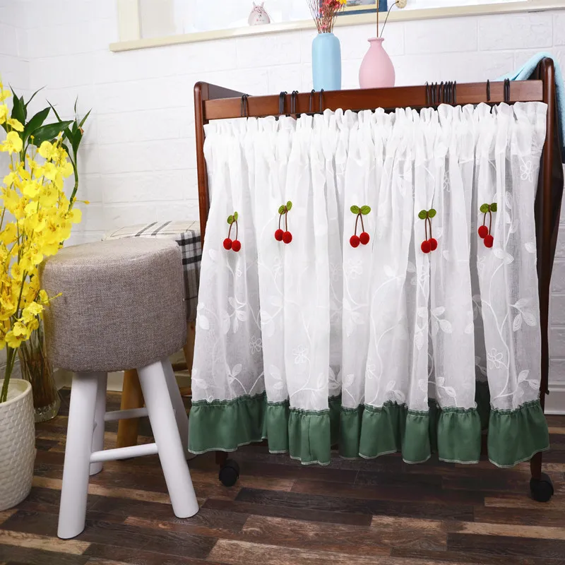 American Embroidery Short Tulle Curtains Kitchen  Bathroom Coffee Door Curtain Dustproof Drapes Window Valance