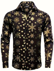 Christmas Festival Theme Men's 3D Printed Formal Shirts Golden Snowflakes Graphic Long Sleeve Shirt Fashion Men's Shirts For Men