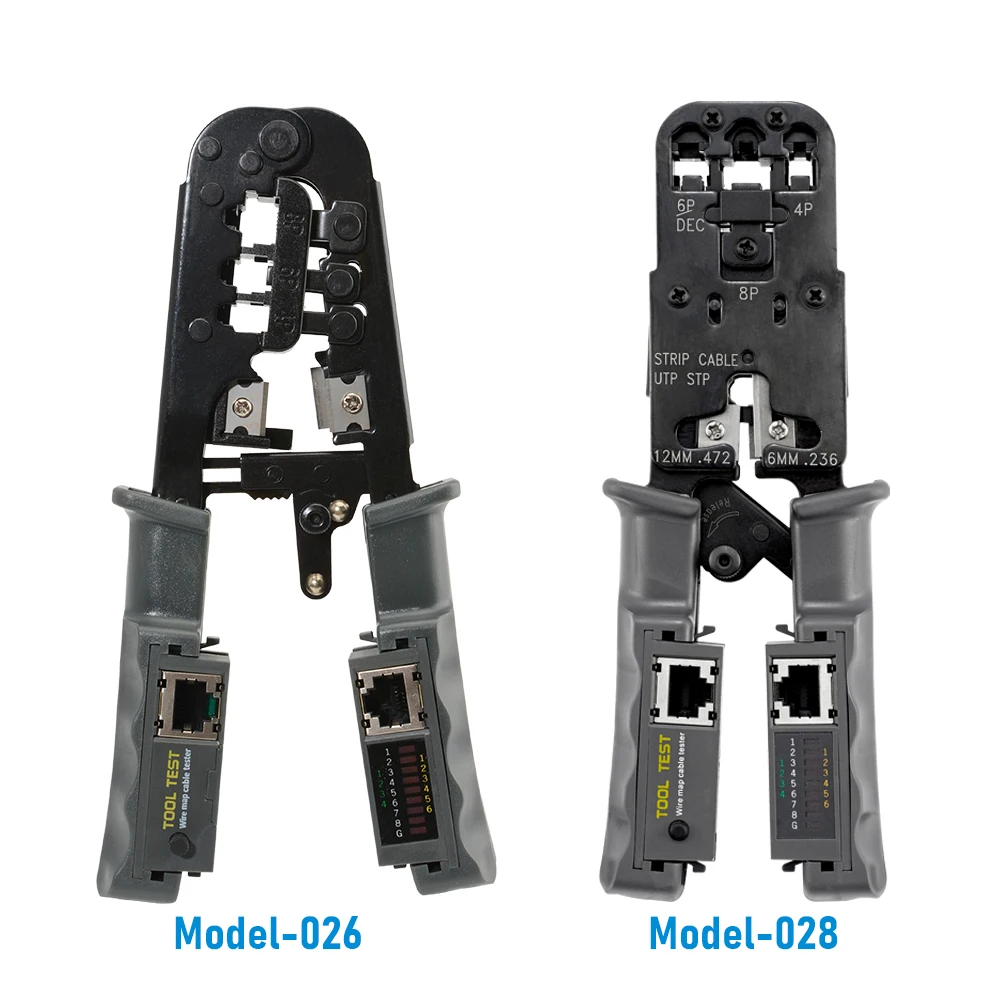 3 in 1 RJ45 Pass Through Crimping Tool Pliers, Network Cable Crimper Cutter Stripper with LAN Cable Tester for 4P 6P 8P
