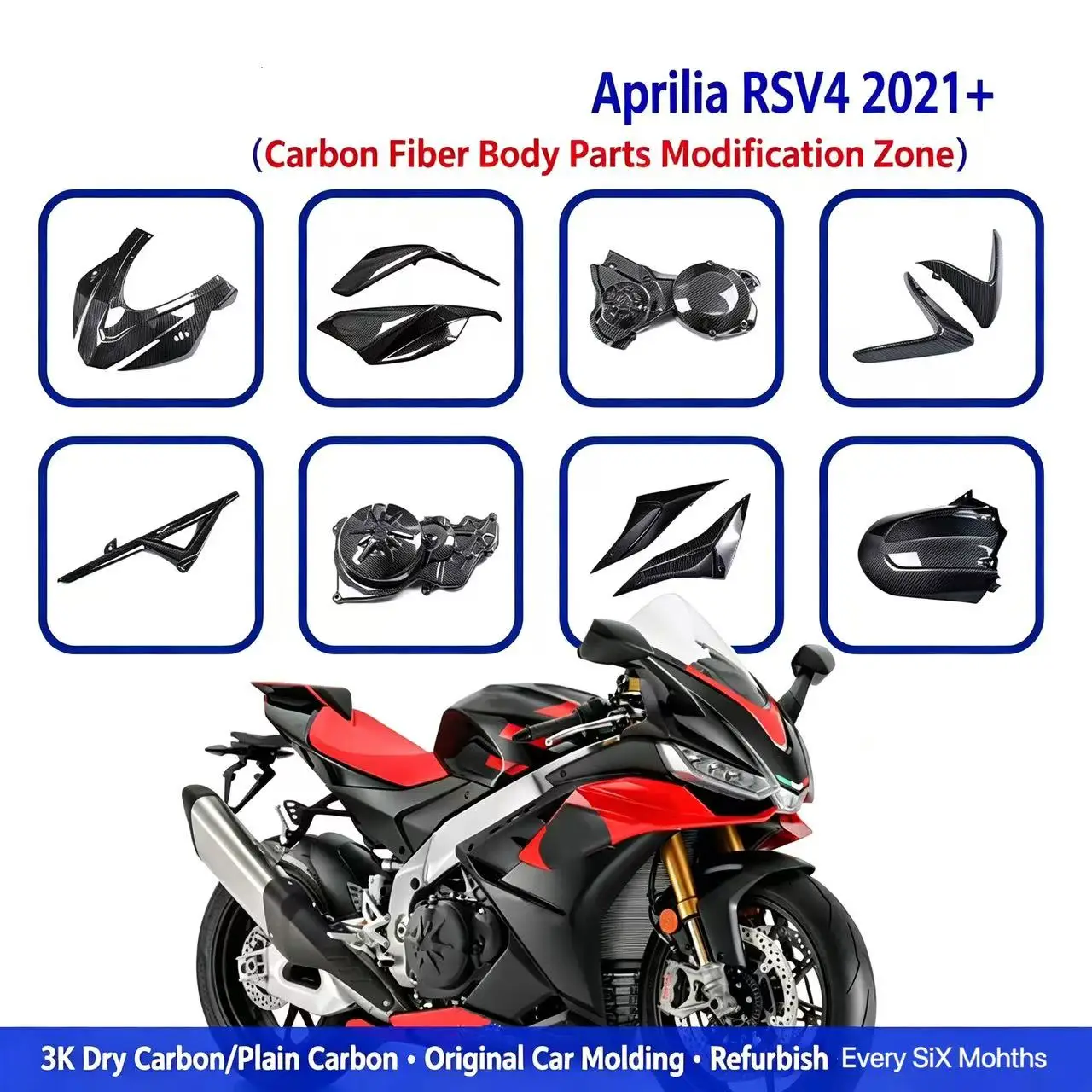 Suitable for aprilia RSV4 2021 2022 2023 motorcycle modified carbon fiber fairing accessories frame hood fender