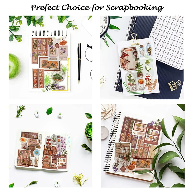 حزمة ملصقات قصاصات عتيقة ، زهور زخرفية عتيقة ، ملصقات شفافة للنباتات ، مشغولات ذاتية الصنع ، مخطط يومي ، من من من من من من من من من