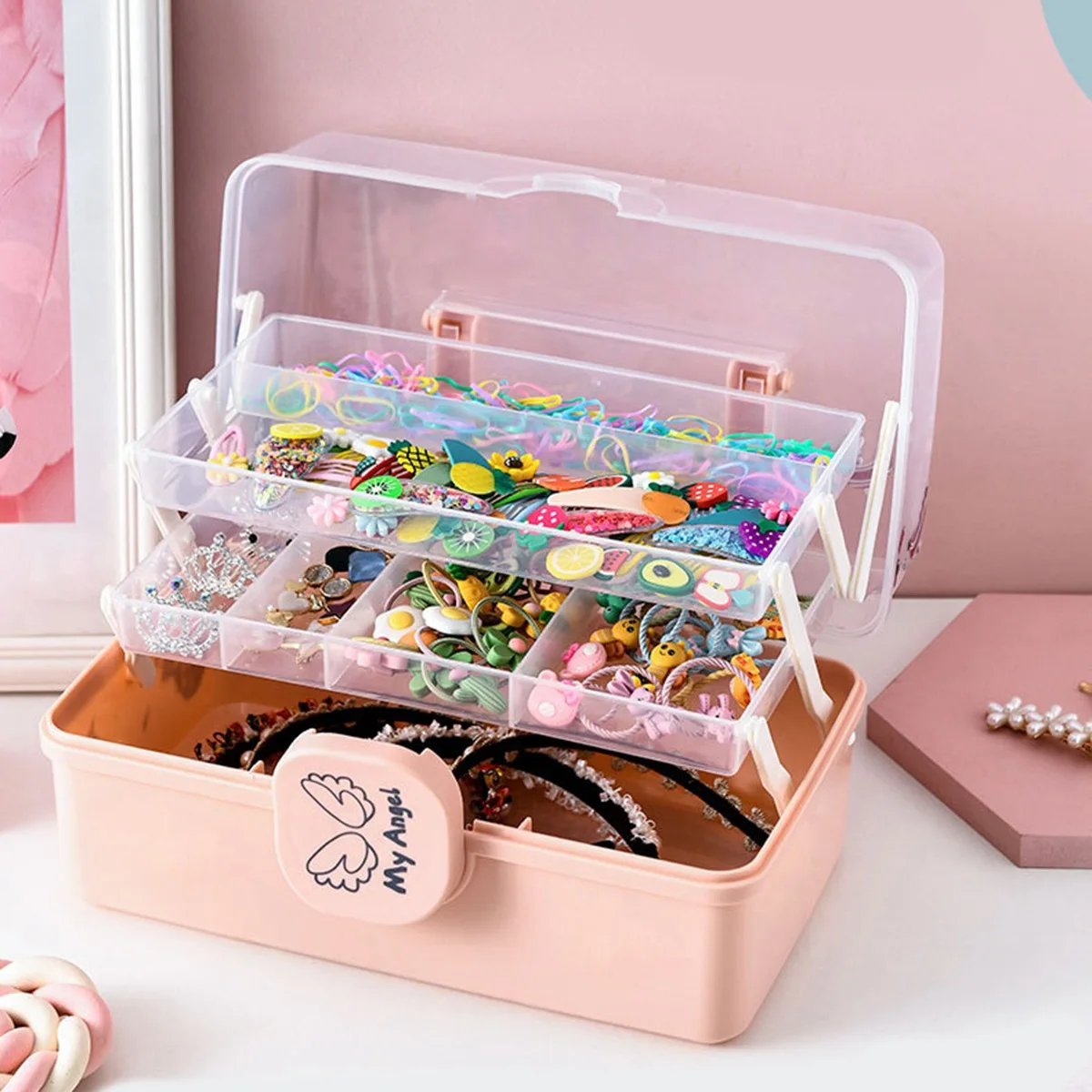 Boîte de rangement pour accessoires de cheveux pour enfants, élastique pour fille, coiffure, finition de bureau, étui à bijoux en élasthanne (mini)