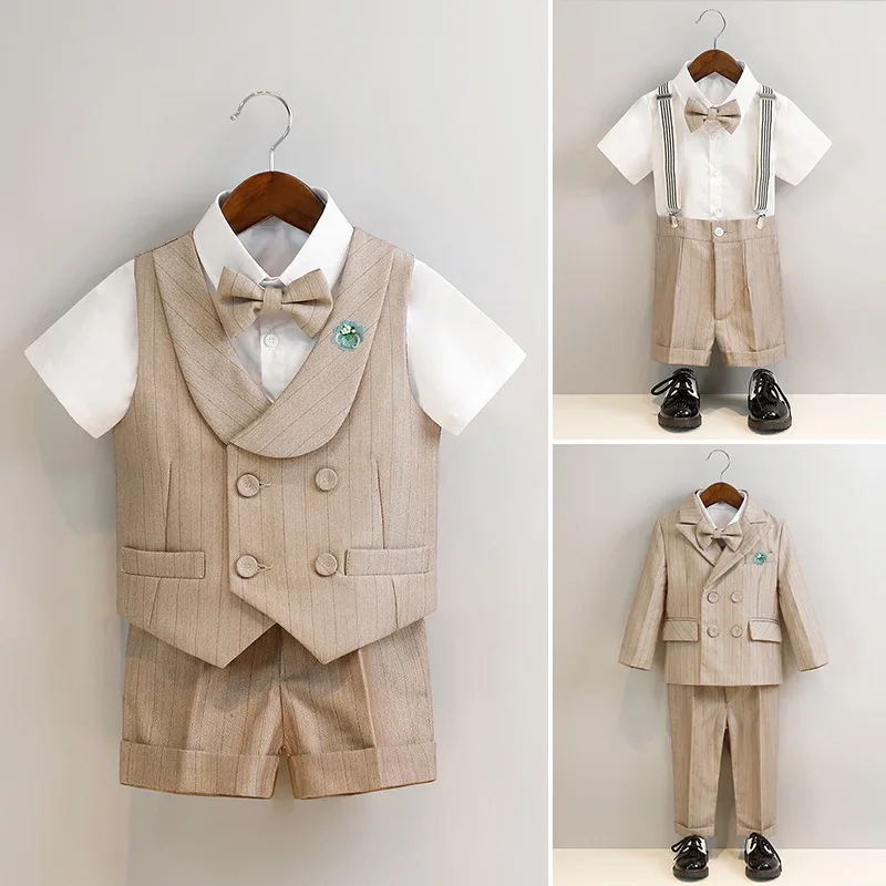 Jungen formellen Anzug Khaki eleganten Gentleman Blazer Set 2 bis 12 Jahre Kinder Gastgeber Klavier Performance Kostüm Kinder Hochzeit Outfits