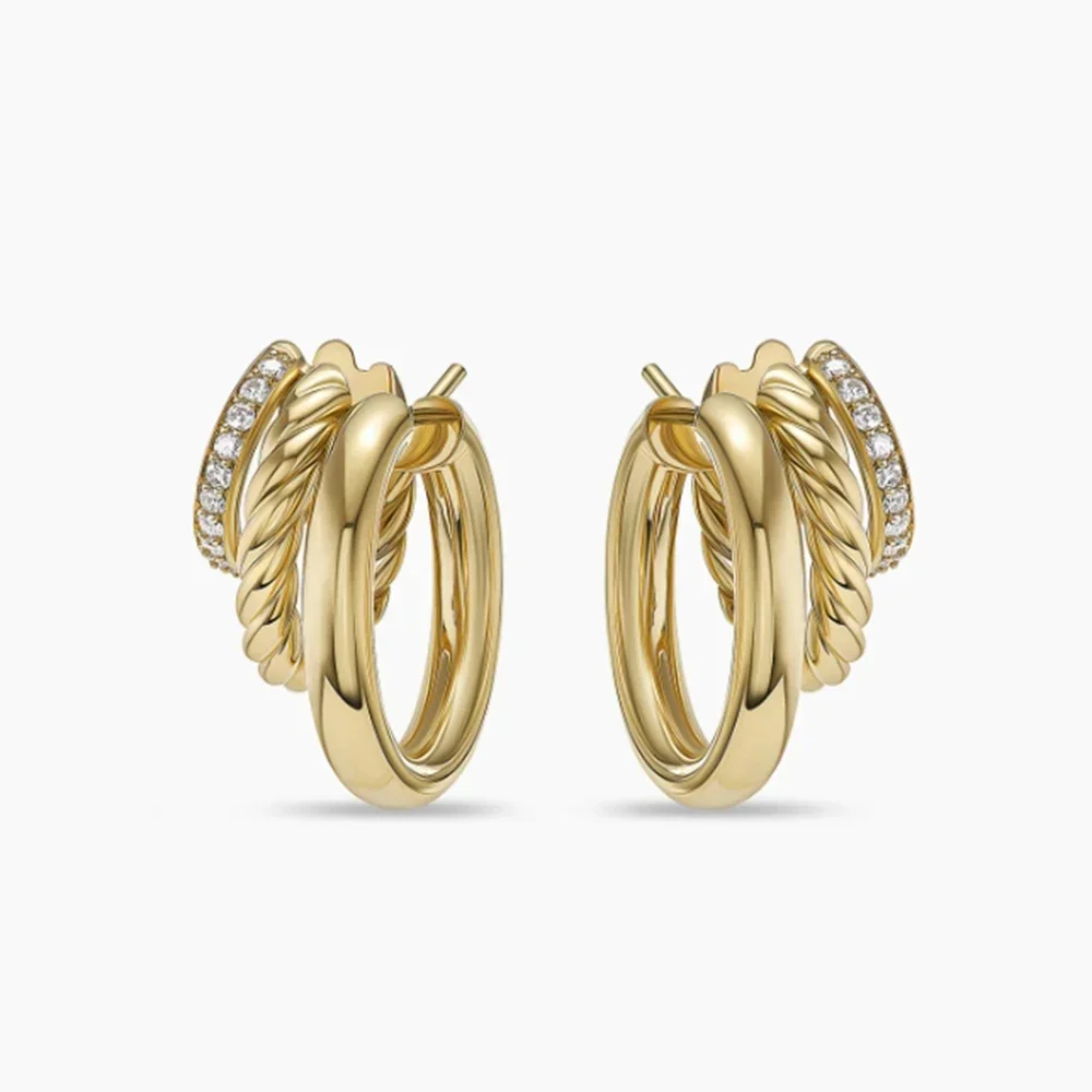 

S925 sterling silver new 21mm three-ring connected earrings neutral fashion personality simple trend retro luxury jewelry gift
