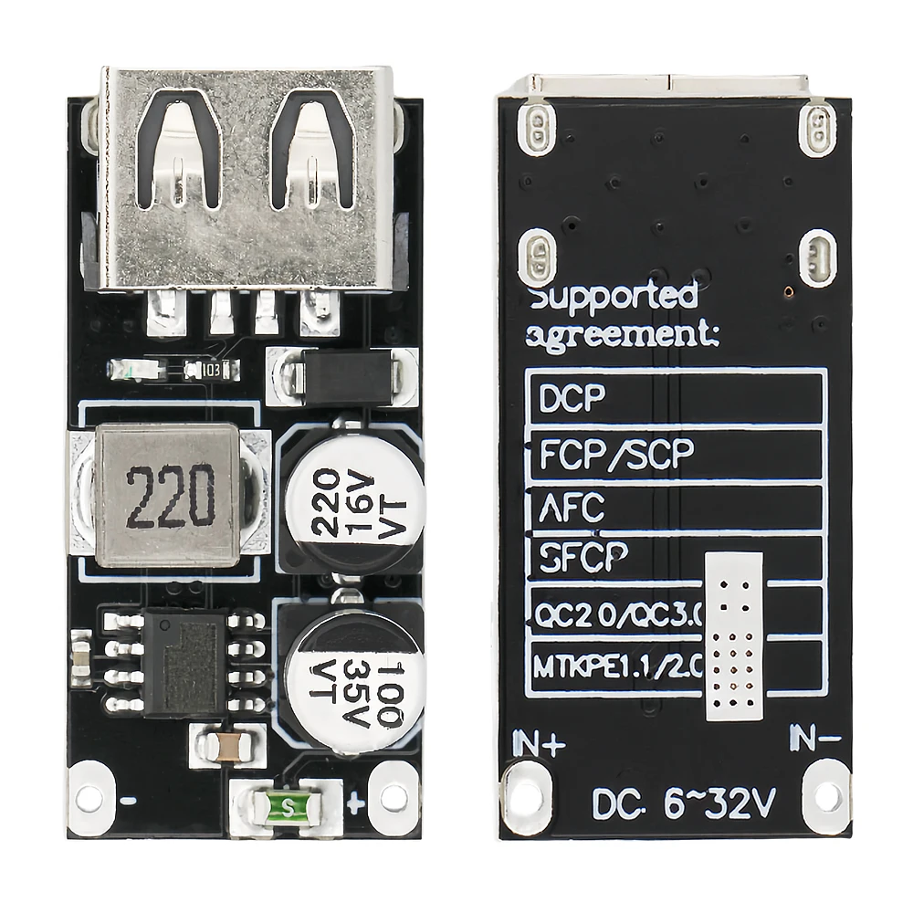 Convertidor reductor de carga USB, placa reguladora de circuito de carga rápida, 5V, QC3.0, QC2.0, DC-DC, 6-32V, 9V, 12V, 24V