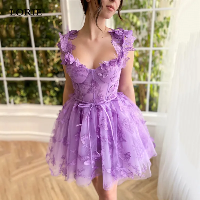 

LORIE Purple Prom Dresses A Line sleeveless Floral 3D Butterfly Lace Prom Party Gowns 2023