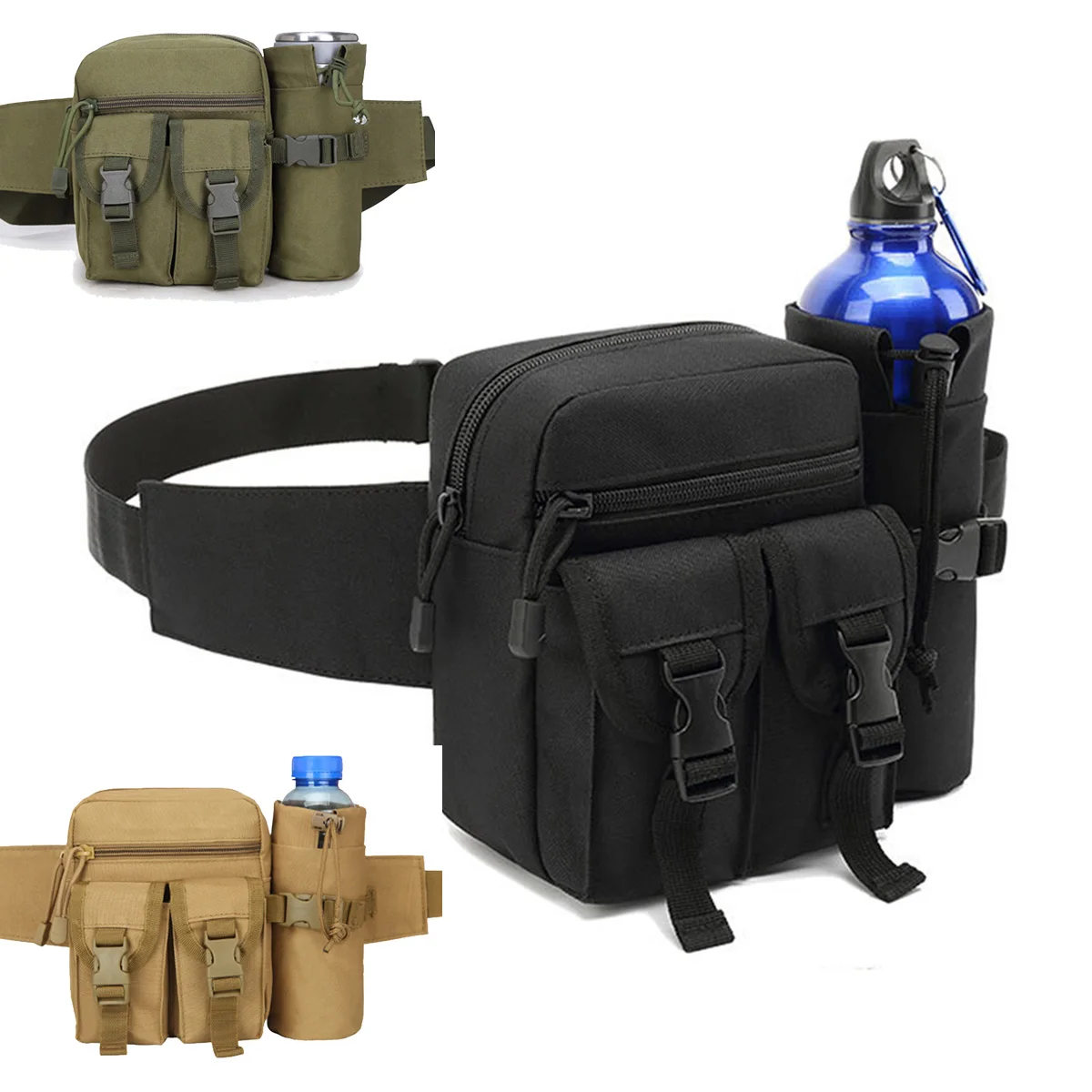 Men Waist Fanny Pack Bags Tactical Military Camping Travel Hiking Water Bottle Climb Outdoor Sports Climb Bum Hip Belt Bag