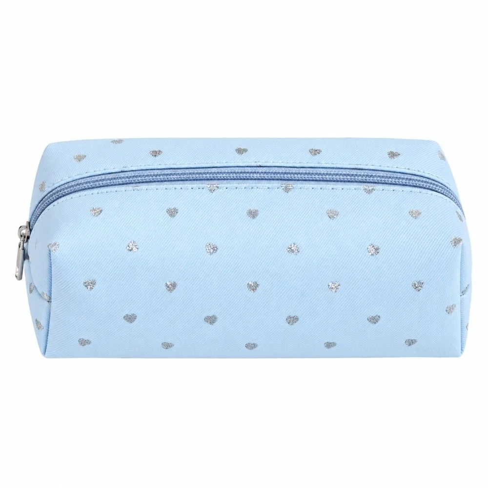 1Pc Cute Heart Print Makeup Bag Portable Large Capacity Cosmetic Pouch Multi-use Pencil Case Women Girls
