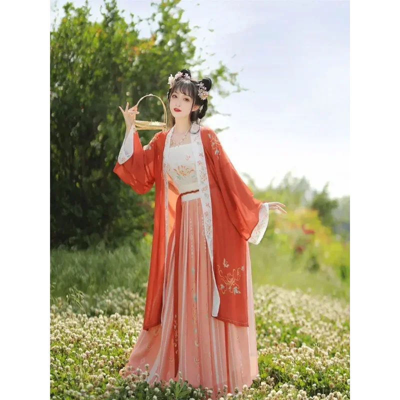 Traditional Women's Elegant Hanfu Dresses with Fairy Embroidery Stage Ethnic Dance Costume Retro Song Dynasty 3-piece Set