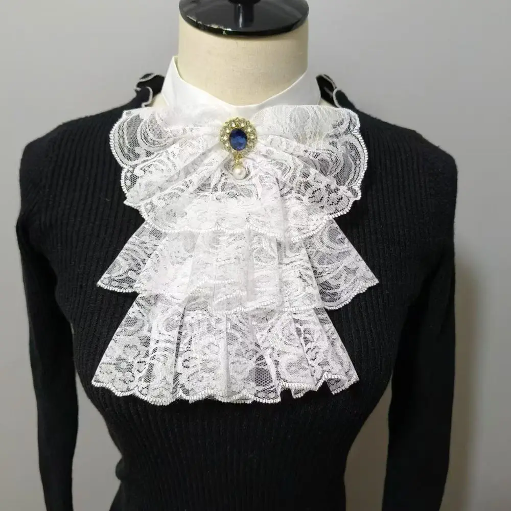 

New Detachable Victorian Lace Collar Layered Elizabethan Fake Collar White Jabot Neck Collar Stage Party
