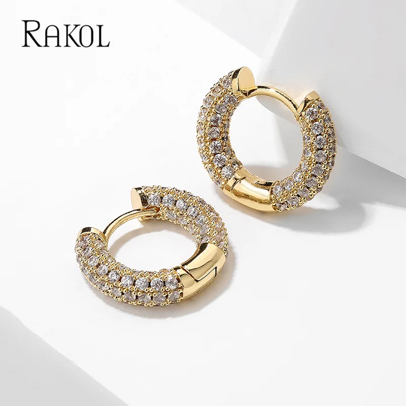 RAKOL Fashion Micro Inlay Zirconia Hoop Earrings for Women INS Delicate CZ Circle Earring Female Weding Party Jewelry