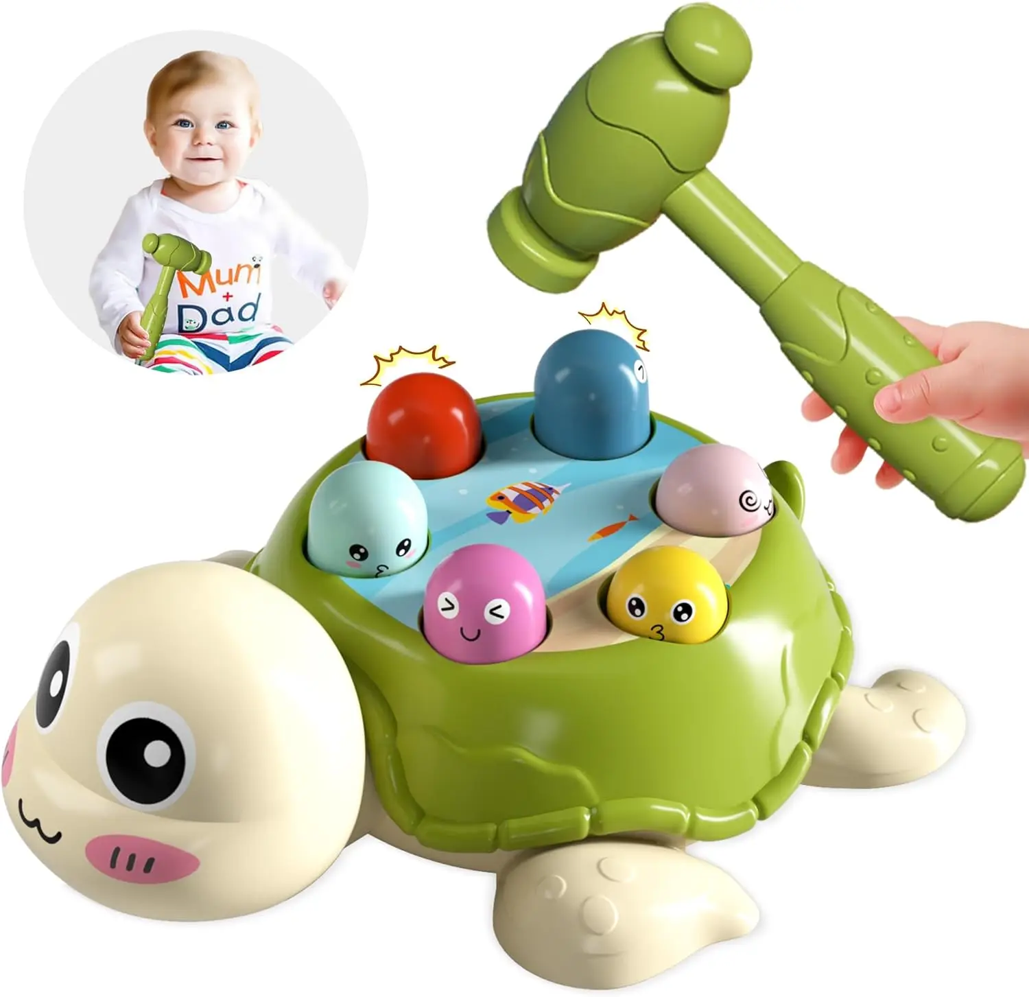 2個/1個のインタラクティブタートルハンマートイ、教育用のカラフルな形の分類ゲーム、耐久性のある他の素材構造、適切なF