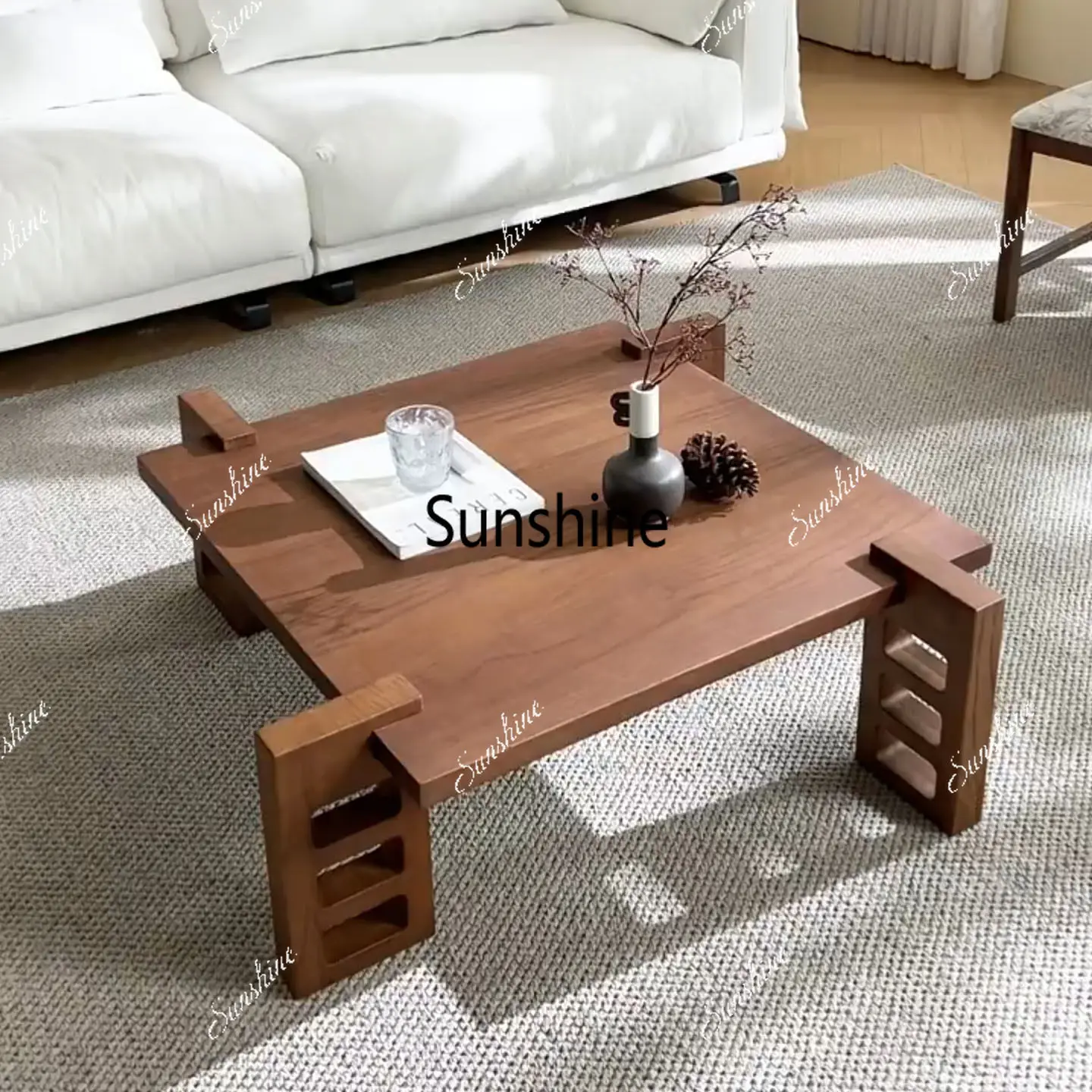 

Medieval wabi-sabi wind coffee table household living room simple solid wood square tea table